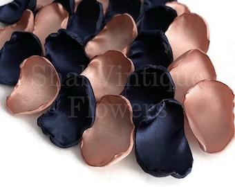Navy Blue and Rose Gold Satin Flower Petals, Wedding Decor