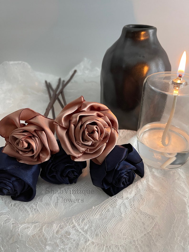 Navy Blau und Rose Gold Blume 12-Zoll-Stiele, Hochzeit Blume Herzstück, Tischdekoration Empfang, Hochzeit Bogen Blumen Bild 2