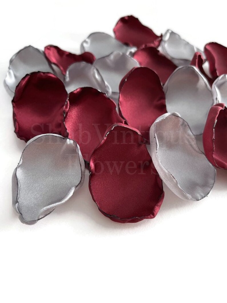 Wedding Aisle Decorations, Wine and Silver flower petals, Flower girl petals, Fall Country Wedding, Sweet Sixteen image 4