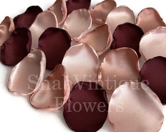 Blush & Burgundy Rose Petals - Wedding Aisle Decor, Flower Girl Confetti