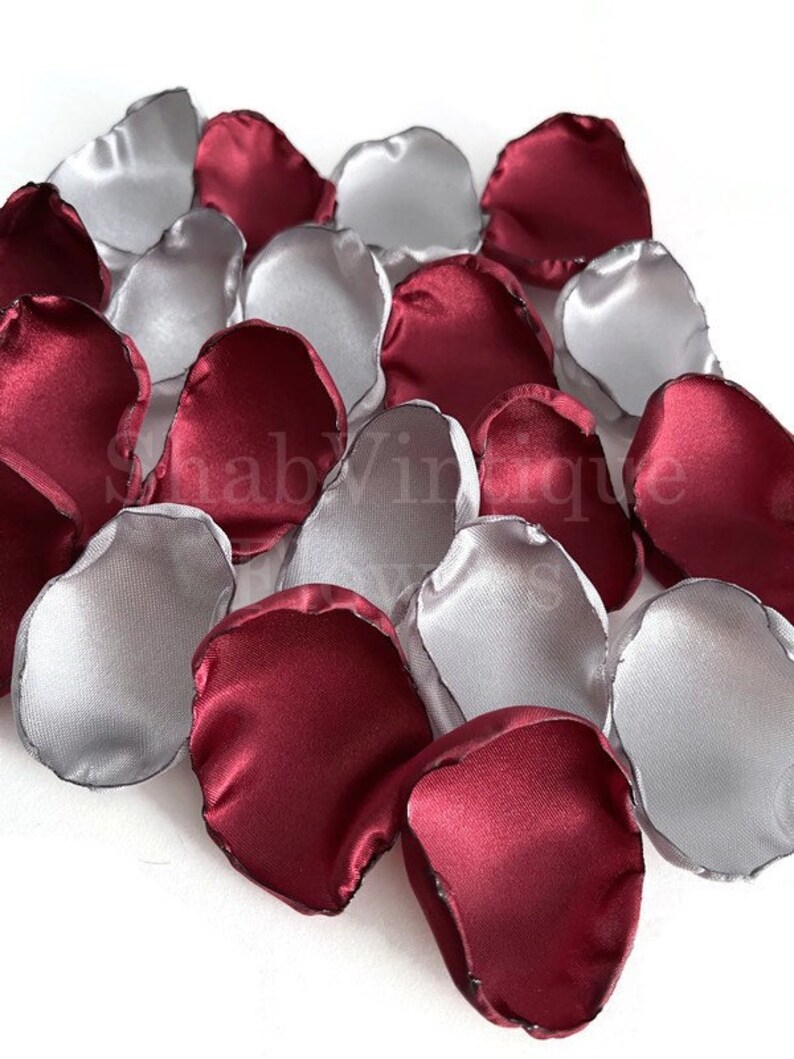 Wedding Aisle Decorations, Wine and Silver flower petals, Flower girl petals, Fall Country Wedding, Sweet Sixteen image 3