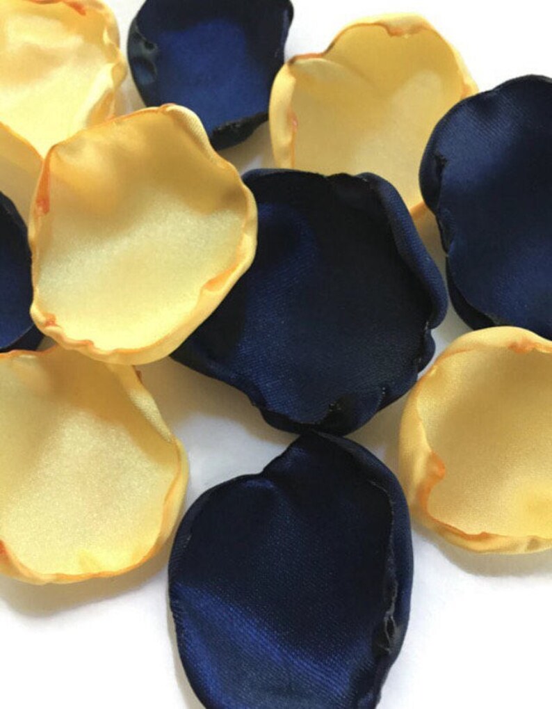 Navy Blue and yellow flower petals rose petals table decor Etsy