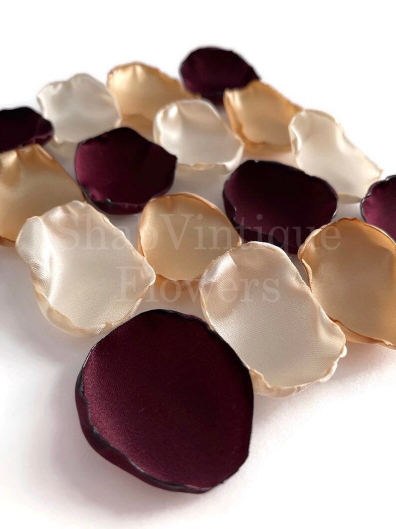 Burgundy, ivory, & gold flower petals, Wedding Aisle Decorations, Flower Girl Petals, Fall Rustic Wedding zdjęcie 7