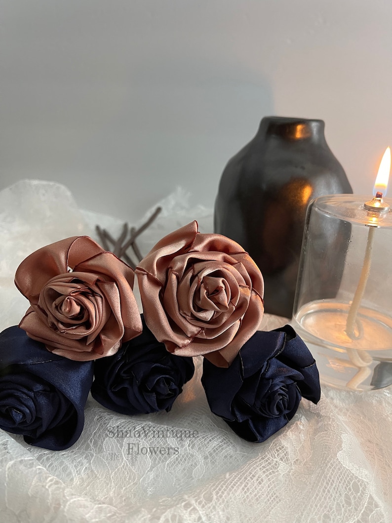 Navy Blau und Rose Gold Blume 12-Zoll-Stiele, Hochzeit Blume Herzstück, Tischdekoration Empfang, Hochzeit Bogen Blumen Bild 5