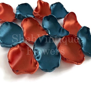 Wedding Aisle Decor, Dark Teal and Rust Flower Petals, Flower Girl Petals, Fall Wedding Decorations