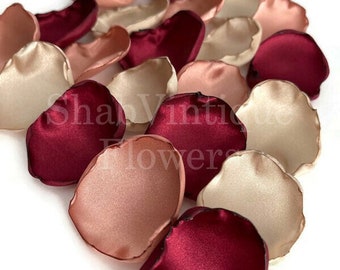 Wedding Table Decor, Maroon, Champagne, Rose Gold mix of flower petals, Flower Girl Petals, Micro-Wedding Aisle Decor
