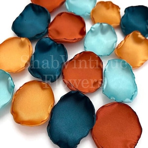 Wedding Decor, Dark Teal, Rust, Marigold, Seafoam Flower Petals, Flower Girl Petals, Fall Wedding Aisle Decor, Rustic Terracotta Decor
