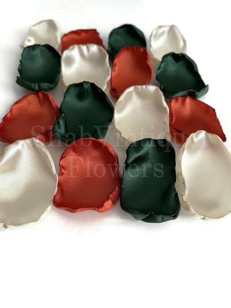 Wedding Table Decor Emerald green rust ivory flower petals flower girl petals rustic wedding decor dessert table decor