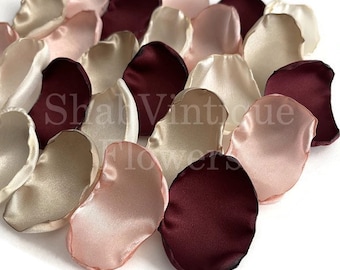Burgundy, blush pink, ivory, champagne mix of flower petals, flower girl petals, fall wedding aisle decor