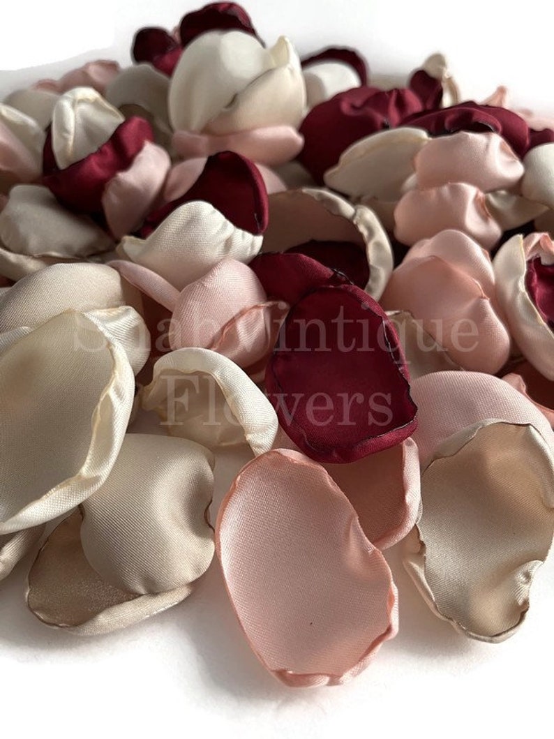 Wedding Table Decorations, Marsala Maroon, Blush, Ivory, Champagne flower petals, flower girl petals, Wedding Aisle Decor image 6