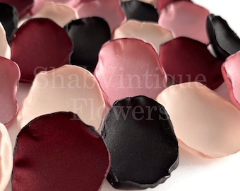 Pétalos de flores color borgoña, negro, malva y crema, decoración para el pasillo nupcial, pétalos para la niña de las flores, decoración gótica para bodas, decoración para la mesa del pastel.