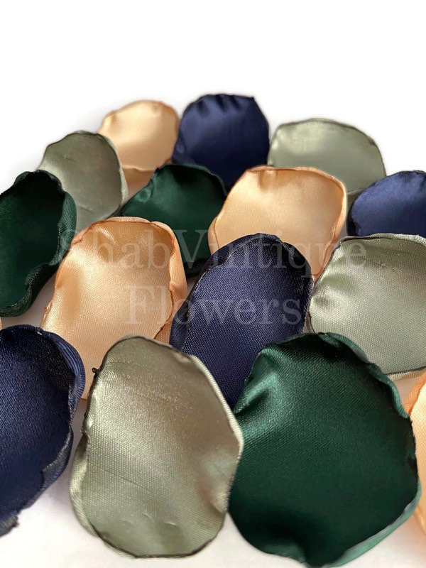 Navy Blue Sage Forest Green Gold Flower Petals