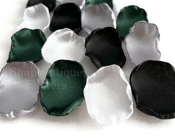 Emerald green, white, silver, black mix of flower petals, flower girl petals, Wedding aisle decor, Birthday Party