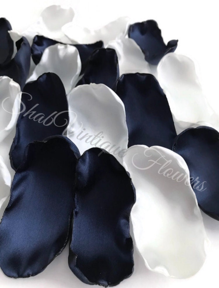 Navy Blue and white flower petals rose petals table decor | Etsy