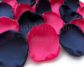 Navy Blue and Fuchsia flower petals, Wedding Aisle Decor, Flower Girl Petals, Cake table decor