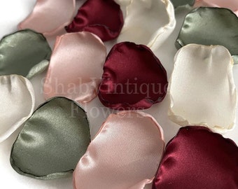 Marsala Maroon, blush pink, ivory, sage mix of flower petals, birthday party table decor, flower girl petals, wedding aisle decor