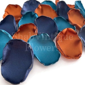 Dark Teal Navy Blue Copper Flower Petals, petals for flower girl basket, wedding aisle decor image 5