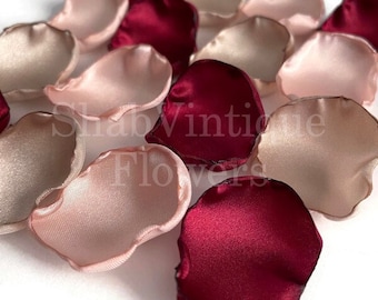 Wedding Table Decorations, Marsala Maroon, Blush, Champagne mix of flower petals, Birthday Party, Dessert Table Decor