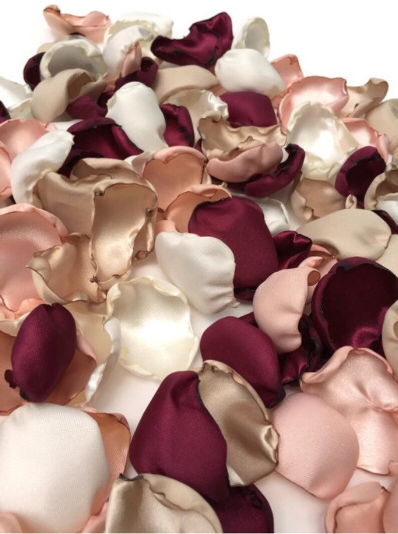 Wedding Aisle Decorations, Marsala Maroon blush pink ivory and champagne petals, 2000 flower petals, Flower Girl Petals image 3