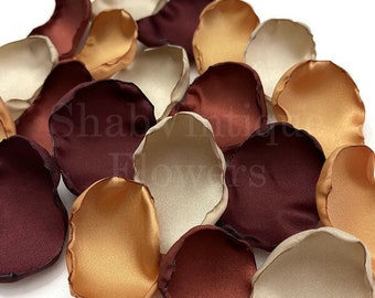 Fall Rustic Wedding Decor, Flower Girl Petals, Burgundy, Cinnamon Rose, Old Gold, Champagne Flower Petals
