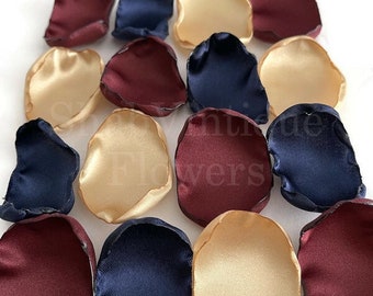 Navy Blue Burgundy Gold Flower Petals, Wedding Aisle Decor, Flower Girl Petals, Birthday Party Table Confetti