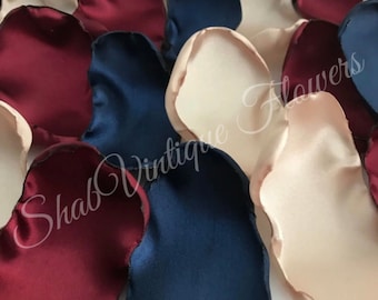 Navy, Maroon, Champagne Flower Petals, Country Wedding Decor