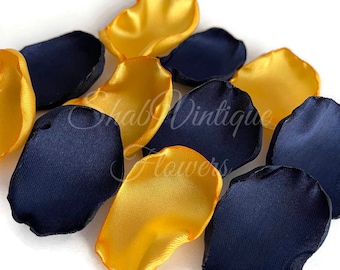 Wedding Table Decorations, Golden Sunflower Yellow and Navy Blue Flower Petals, Birthday Party, Dessert Table Decor