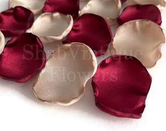 Marsala Maroon & Champagne Satin Flower Petals, Wedding Decor