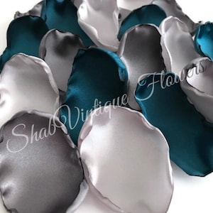 Teal, slate, light silver flower petals, Dessert Table Decor, Fall Rustic Wedding, Wedding Aisle Decor