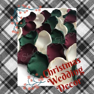 Emerald green, ivory, burgundy mix of flower petals, flower girl petals, wedding aisle decor, cake table decor image 7