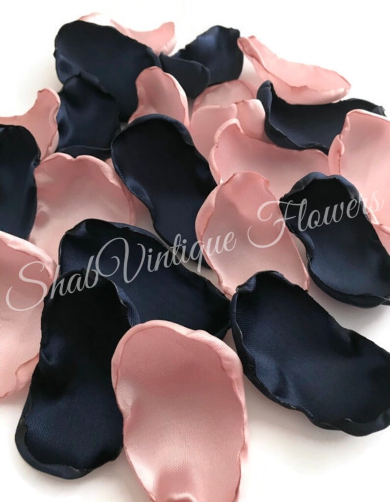 Navy Blue and blush flower petals rose petals table decor Etsy