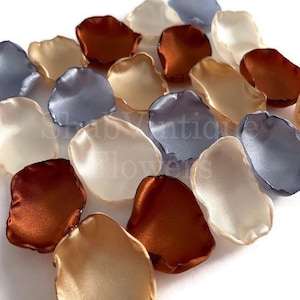 Dusty Blue, Ivory, Gold, and Copper flower petals, Rustic Wedding Decor, Vow Renewal Decor, Birthday Party Decor