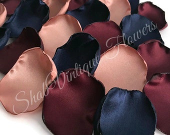 Burgundy, Rose Gold & Navy Blue Flower Petals | Wedding Table Decorations | Flower Girl Petals | Dessert and Cake Table Decor