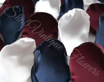 Burgundy, white, & navy blue flower petals, Flower Girl petals, Cake Dessert Table Decor, Birthday Party