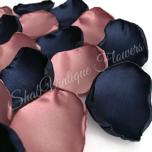 Navy Blue and dusty rose flower petals, rose petals, wedding cake table decor, flower girl petals