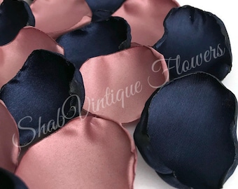 Navy Blue and dusty rose flower petals, rose petals, wedding cake table decor, flower girl petals