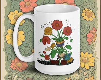 She Loves Me Not - Ceramic Mug | Coffee Cup | Cute Mug | Gardening Gift | Cottagecore | Retro Cartoons | Rubber Hose Art | Retro Art | Tea