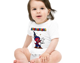 Abracadabra - Baby Short Sleeve One Piece | Baby Romper | Infant Sleepsuit | Toddler Crewneck | Youth Bodysuit | Rubber Hose | Cute Wizard