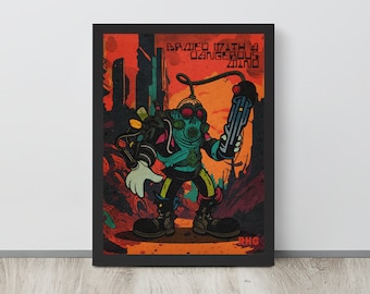 Armed With A Dangerous Mind - 12"x16" Framed Matte Print | Rubber Hose Art | Classic Cartoon | Retro Wall Art | Astronaut Art | Marauder