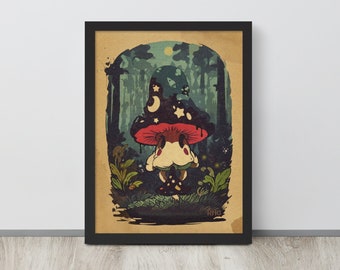 Mystical Mushrooms - 12"x16" Framed Matte Print | Mushroom Lover | Fungi Art | Retro Wall Art | Fungus Print | Home Decor | Amanita Muscaria