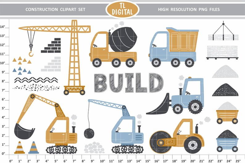 Construction Clipart Set - Cute Clipart for Boys - 64 illustrations - High Resolution PNG Files image 2