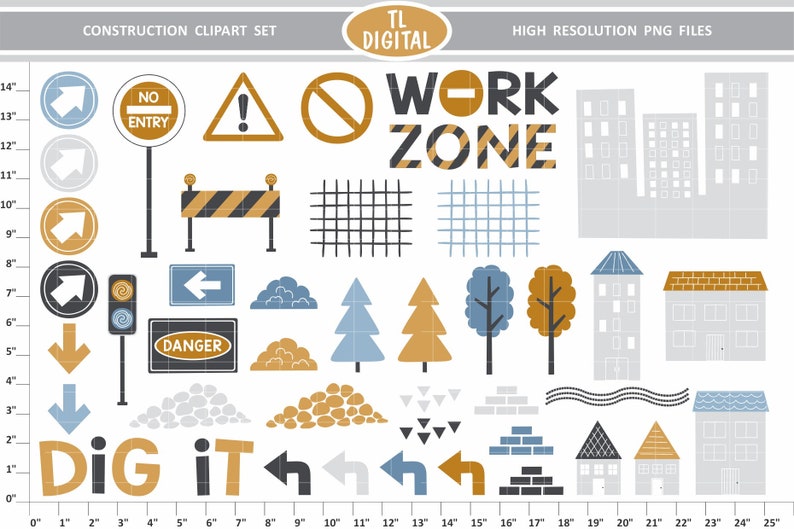 Construction Clipart Set - Cute Clipart for Boys - 64 illustrations - High Resolution PNG Files image 3