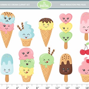 Ice Cream Clipart Set - Kawaii Clipart- High resolution PNG Files - 11 illustrations