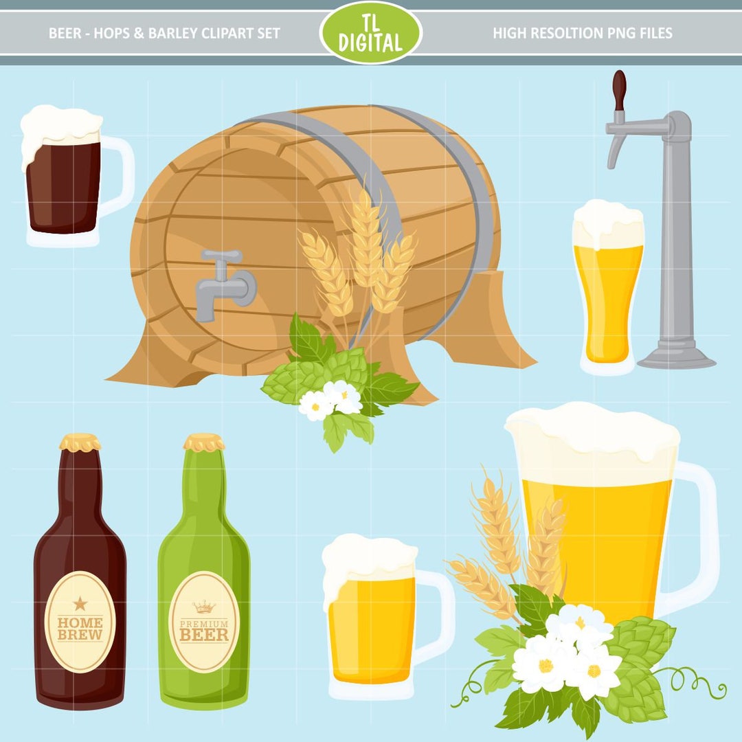 Beer Clipart Set Hops and Barley High Resolution PNG Files 33 Clipart ...