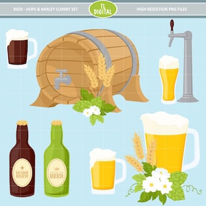 Beer Clipart Set - Hops and Barley - High resolution PNG Files - 33 clipart illustrations