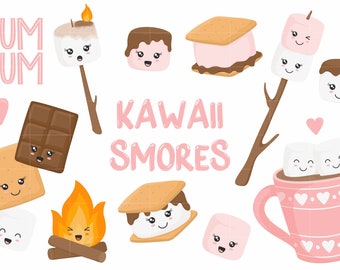 Kawaii Smores and Marshmallows Clipart Set - High resolution PNG Files - 27 clipart illustrations