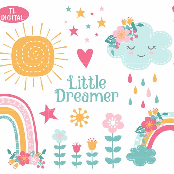 Rainbow Whimsy Clipart - 56 Illustrations - Digital PNG Files - Instant Download