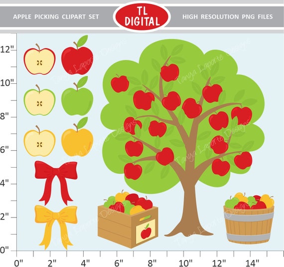 Apple Clipart Set Apple Harvest 23 Piece Clipart Set Png Etsy