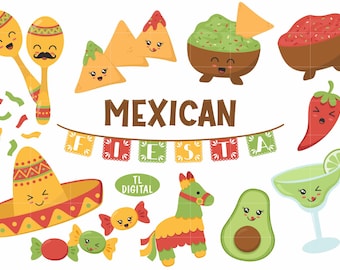 Kawaii Mexican Clipart Set - High resolution PNG Files - 53 illustrations