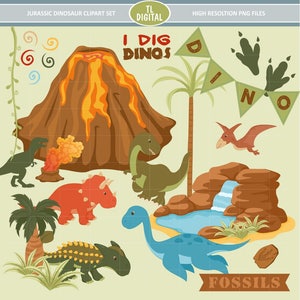 Dinosaur Clipart Set - Jurassic Dino Clipart - 42 illustrations - Instant Download - Digital Files
